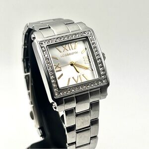 Liz Claiborne Womens Watch Silver Square Crystal Bezel 7.5" New Battery